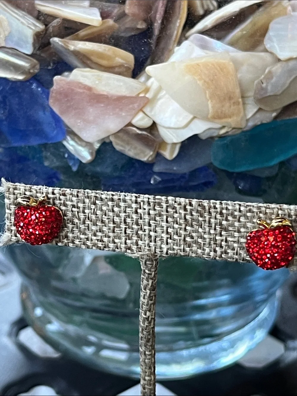 Red Sparkle Apple Stud Earrings